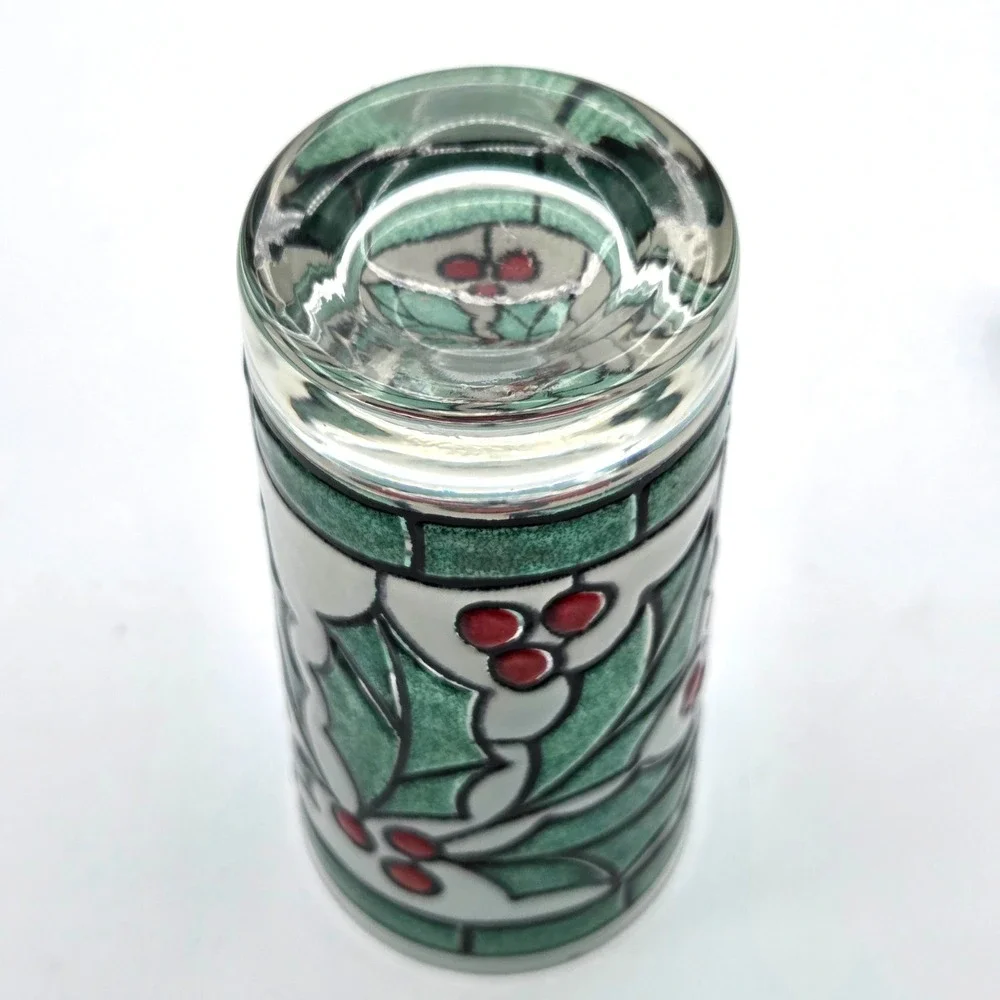 West Virginia Snowy Holly Berry Stained Glass Tumblers Lot of 7 Holiday 12oz